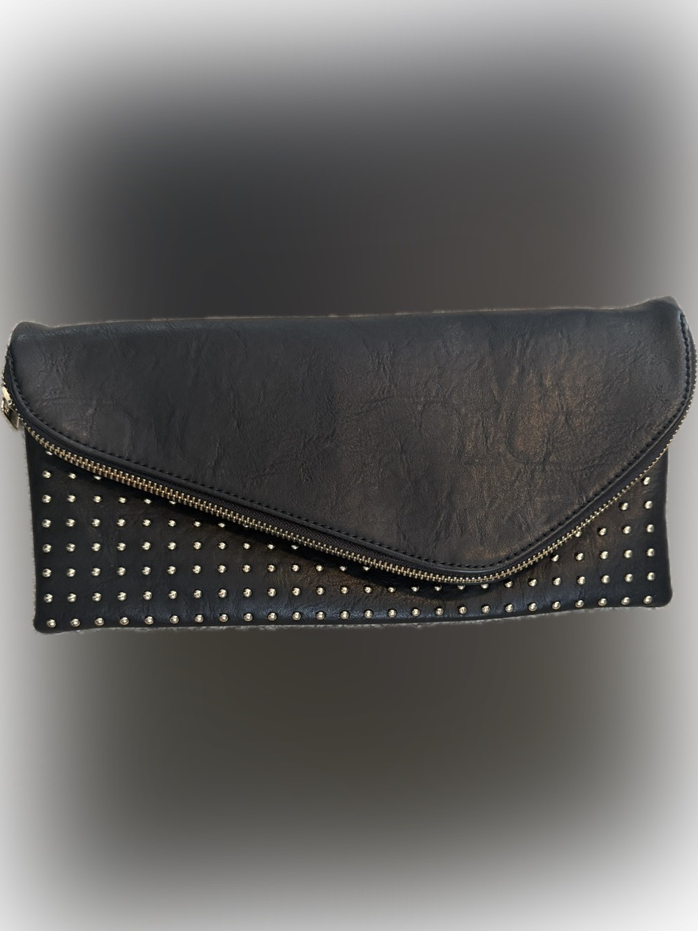 Sole Society Black Envelope Leather Clutch| Gold Hardware| Leopard Lining